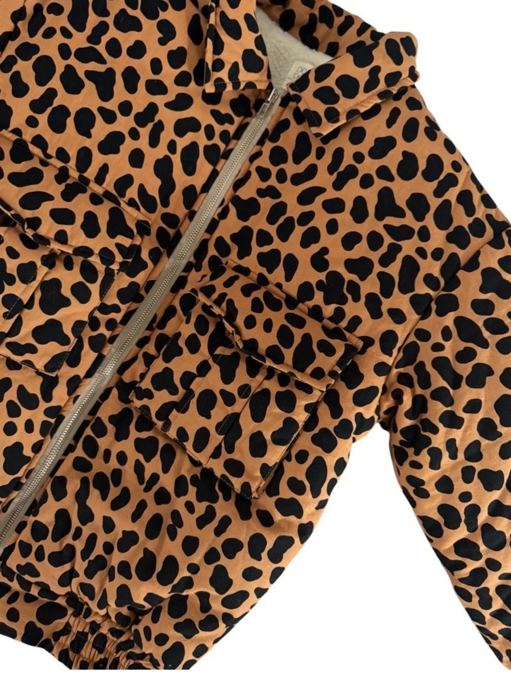 Girl’s Winter Leopard Print Jacket Cotton Full Zip Bomber Coat Size 15